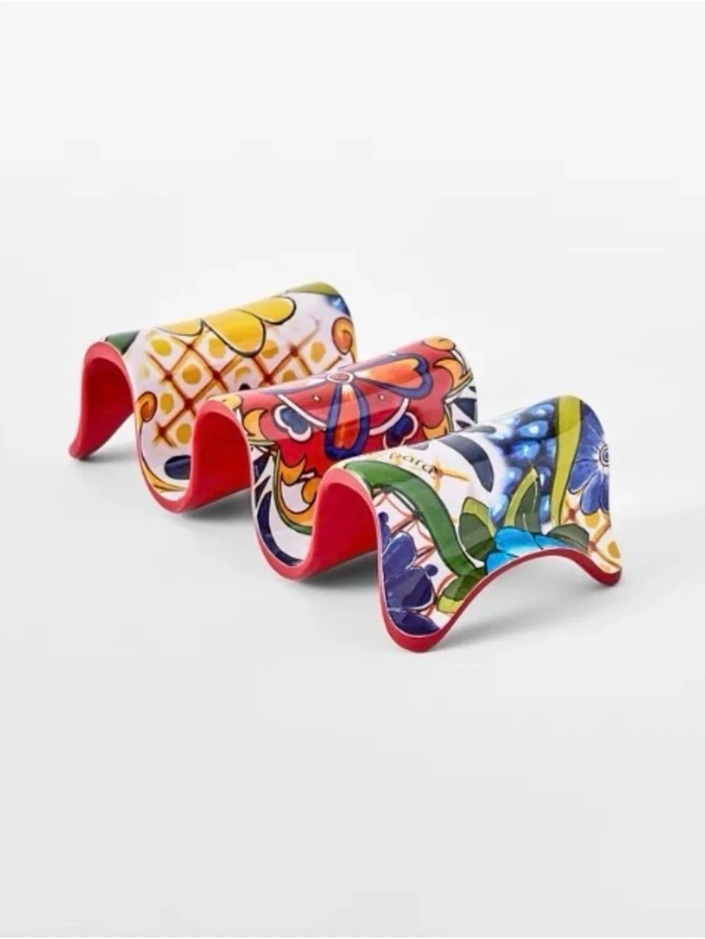 Prepara Fiesta Taco Holder Set of 2 Talavera Tile Print Melamine Dishwasher Safe